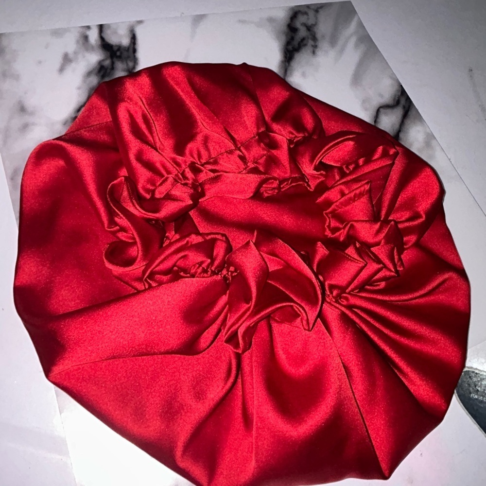 Elegant Red Satin Hair Bonnet